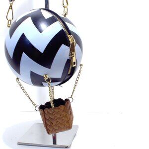Hot Air Balloon Crossbody Bag in Black and White, with Gold Hardware, Faux Leath